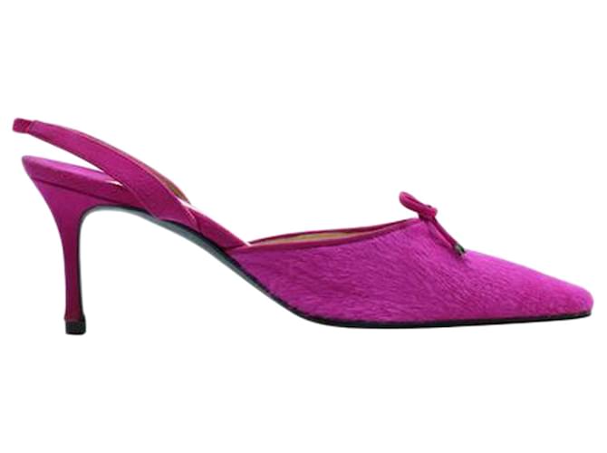 Chanel Pony Hair Fuchsia Pointed Toe Slingback Heels Pink Leather  ref.1254083