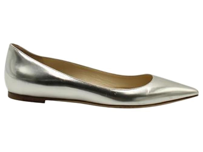 Jimmy Choo Romy Flats aus verspiegeltem Leder Silber Metallisch  ref.1254088