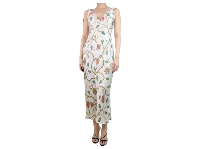 Prada Vestido maxi de seda creme com estampa floral - tamanho Reino Unido 8 Cru  ref.1254092