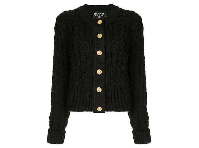 Cardigan en tricot torsadé Chanel Laine Noir  ref.1254134