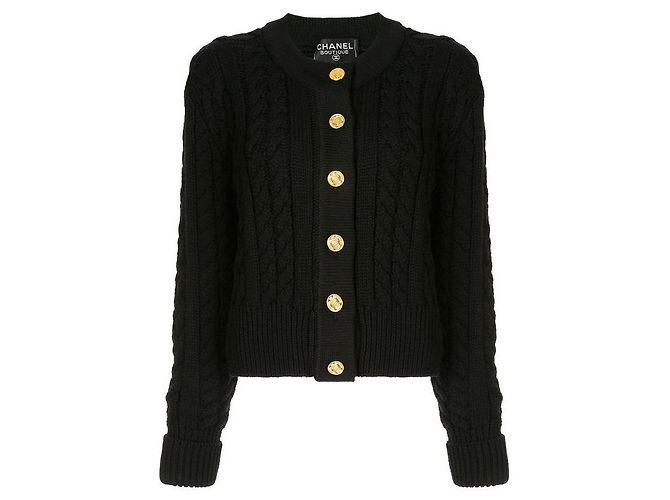 Chanel Zopfmuster-Strickjacke Schwarz