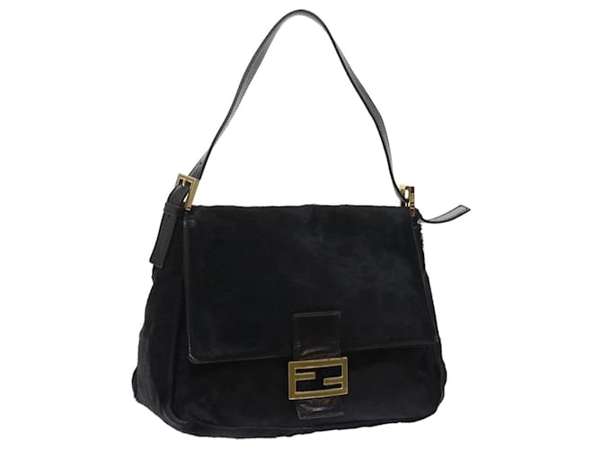 FENDI Mamma Baguette Shoulder Bag Harako leather Black Auth 55751  ref.1254219