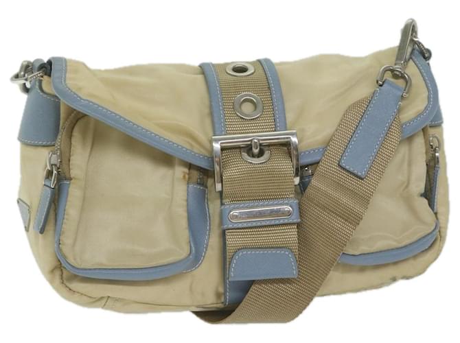 PRADA Shoulder Bag Nylon Beige Light Blue Auth 62687  ref.1254220