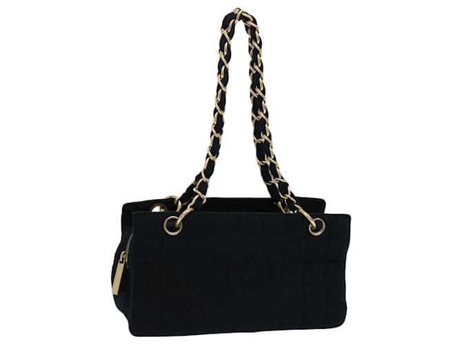 CHANEL Choco Bar Chain Shoulder Bag Cotton Black CC Auth bs10700  ref.1254228