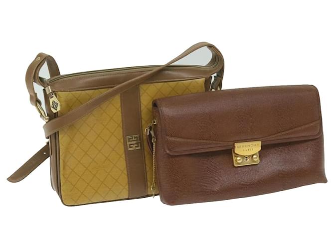 GIVENCHY Clutch Shoulder Bag Leather 2Set Brown Beige Auth bs11172  ref.1254236