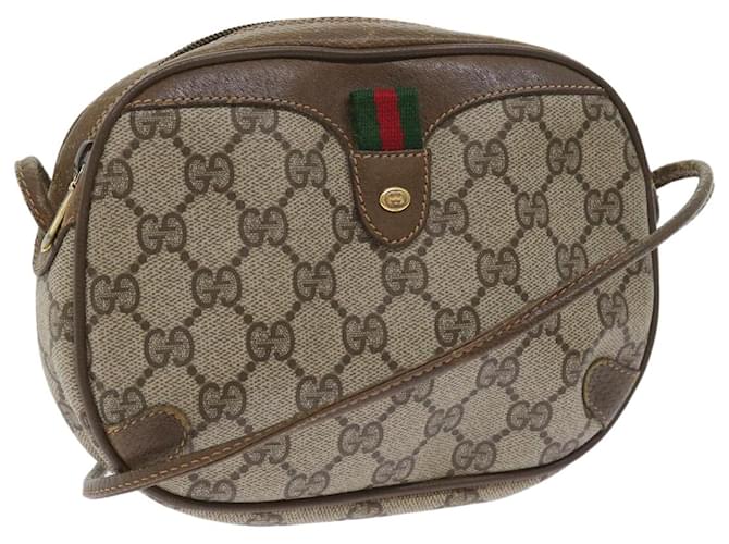 GUCCI GG Canvas Web Sherry Line Shoulder Bag PVC Leather Beige Red Auth 55892 Green  ref.1254245