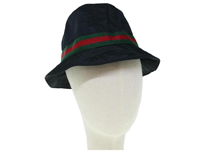 GUCCI Web Sherry Line Hat Nylon M Size Black Red Green Auth am5552  ref.1254275
