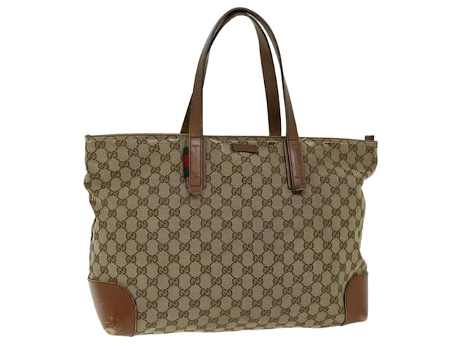 GUCCI GG Canvas Web Sherry Line Tote Bag Beige Rouge Vert 308928 Auth hk1105  ref.1254293