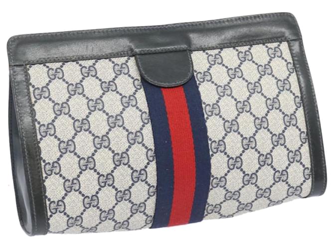 GUCCI GG Supreme Sherry Line Clutch Bag PVC Navy Red 67 014 2125 Auth yk10630 Navy blue  ref.1254294