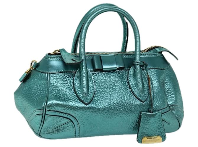 BURBERRY Hand Bag Leather Turquoise Blue Auth 66359  ref.1254307