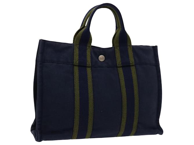 Hermès HERMES Fourre Tout PM Hand Bag Canvas Navy Khaki Auth bs12087 Navy blue Cloth  ref.1254316