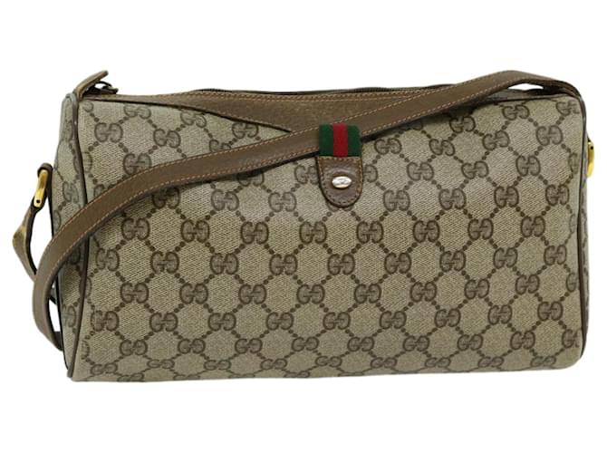 GUCCI GG Canvas Web Sherry Line Shoulder Bag PVC Beige Red Green Auth 66739  ref.1254321