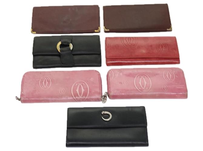 CARTIER Wallet Leather 7Set Wine Red Pink Auth ar11261  ref.1254356