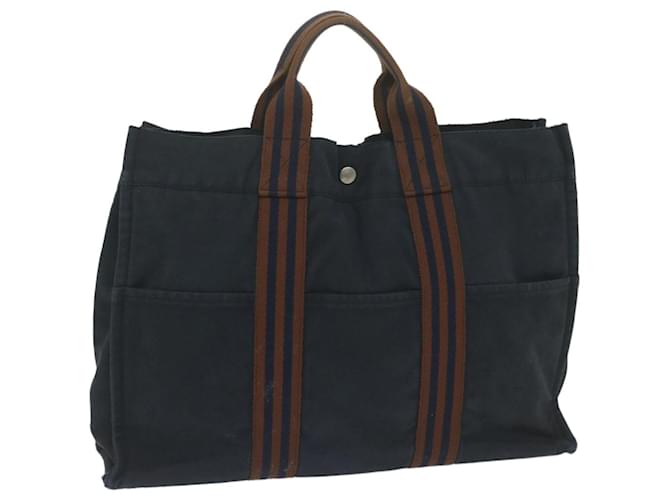 Hermès HERMES Fourre Tout MM Hand Bag Canvas Brown Navy Auth bs11427 Navy blue Cloth  ref.1254358