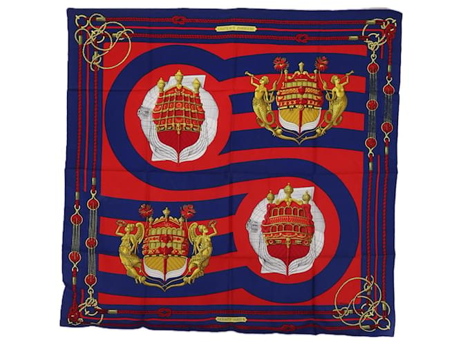 Hermès HERMES CARRE 90 CHATEAUX DARRIERE Scarf Silk Red Blue Auth 62428  ref.1254359