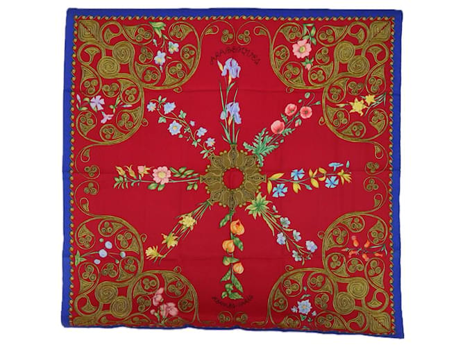 Hermès HERMES CARRE 90 ARABESQUES Scarf Silk Red Auth 62408  ref.1254363