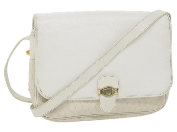 Christian Dior Honeycomb Canvas Shoulder Bag Leather White Auth bs9992  ref.1254372