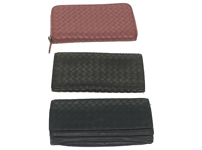 Autre Marque BOTTEGAVENETA INTRECCIATO Wallet Leather 3Set Black Pink Auth 62859  ref.1254392
