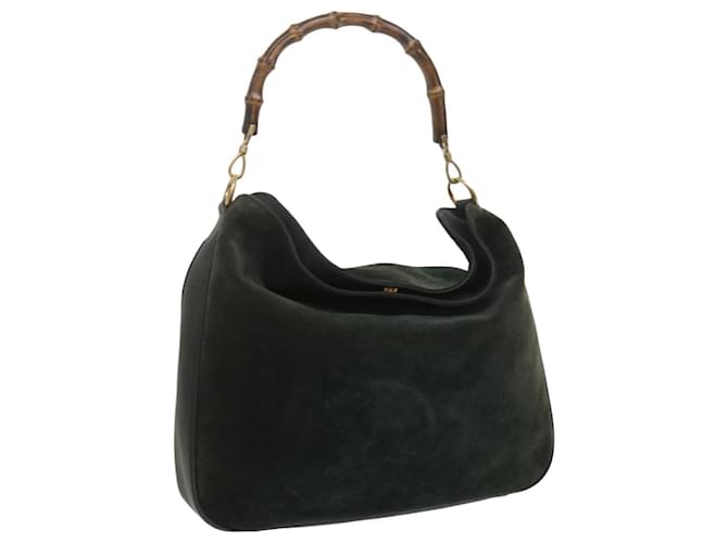 GUCCI Bamboo Hand Bag Suede Green Auth ep2676  ref.1254430