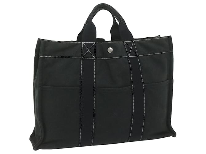 Hermès HERMES Deauville MM Bolso tote Lona Negro Auth bs10728 Lienzo  ref.1254450