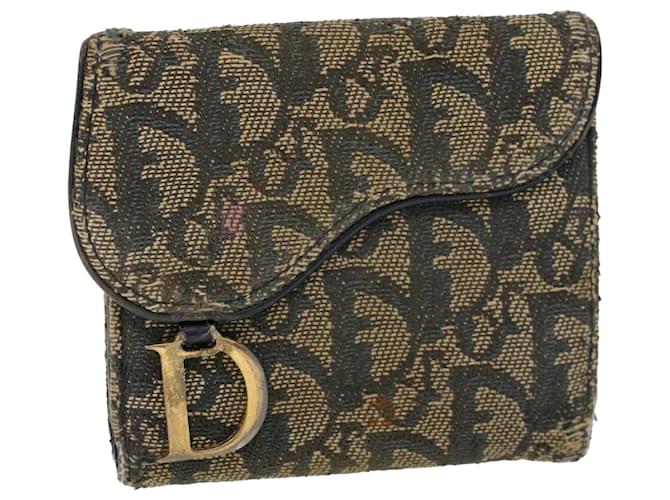 CHRISTIAN DIOR Trotter Canvas Wallet Blue Auth 53297  ref.1254463