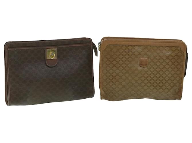 Céline CELINE Macadam Canvas Clutch Bag PVC Leather 2Set Brown Auth ar10787  ref.1254593