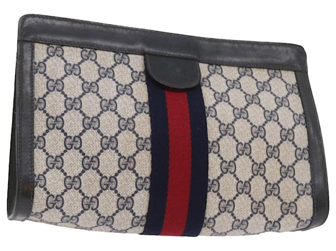 GUCCI GG Supreme Sherry Line Clutch Bag Navy Red gray 67.014.2125 Auth yk9434 Grey Navy blue  ref.1254610