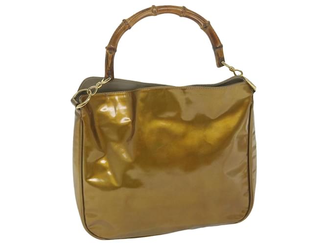 GUCCI Bamboo Hand Bag Patent leather Gold Tone 001 2404 Auth ti1440  ref.1254666