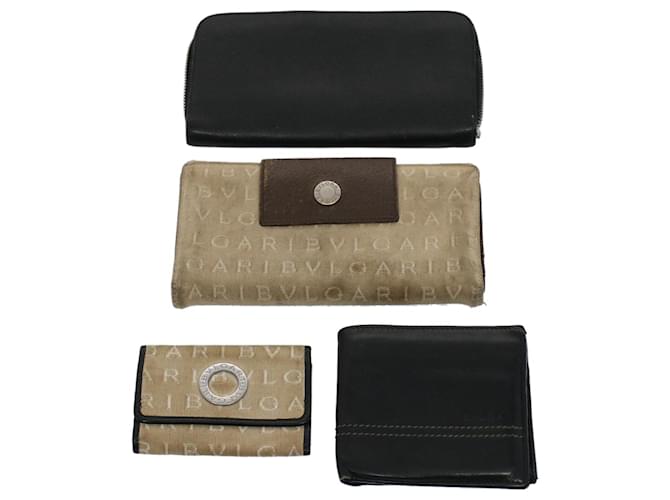 Bulgari BVLGARI Wallet Leather 4Set Black Beige Auth bs9872  ref.1254696