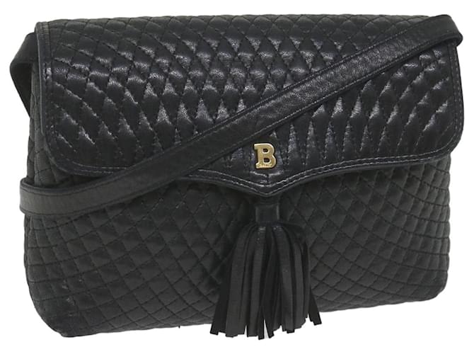 BALLY Quilted Shoulder Bag Leather Black Auth bs10058  ref.1254703
