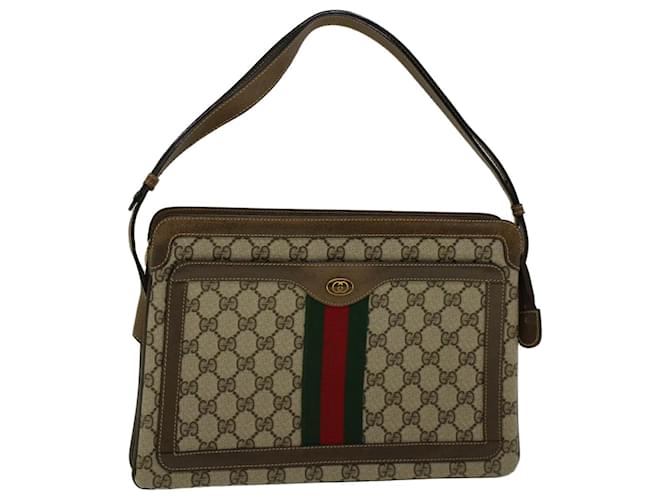 GUCCI GG Canvas Web Sherry Line Shoulder Bag PVC Leather Beige Green Auth yk9207 Red  ref.1254717