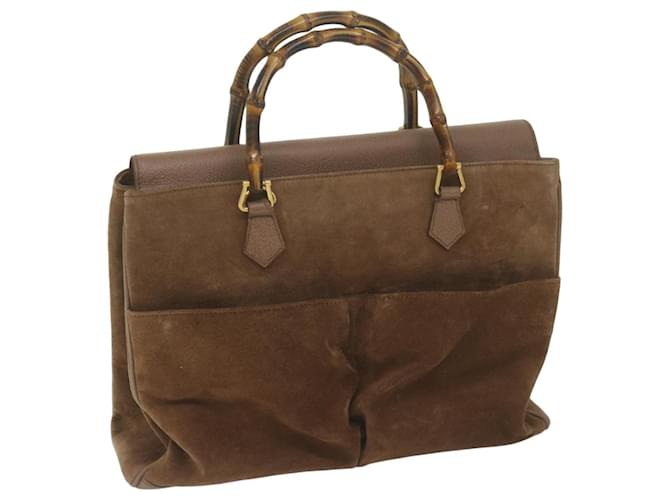 GUCCI Bamboo Hand Bag Suede Brown 002 123 0322 Auth ep2828  ref.1254751