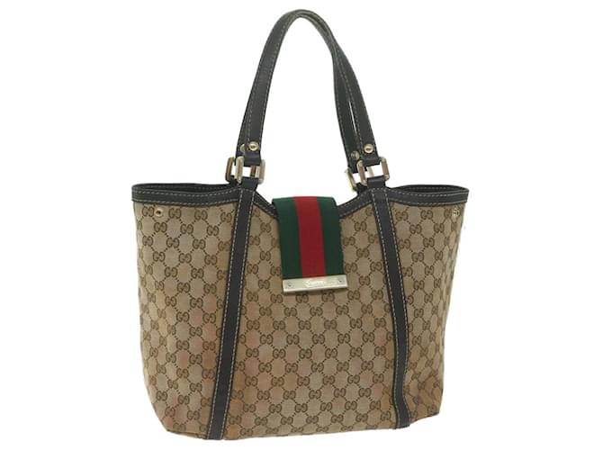 GUCCI GG Canvas Web Sherry Line Tote Bag Beige Auth 64874 Cloth  ref.1254767
