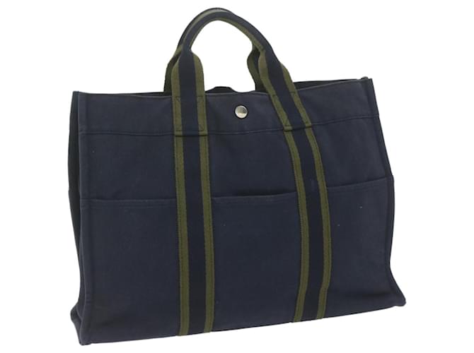 Hermès HERMES Fourre ToutMM Hand Bag Canvas Navy Green Auth ti1430 Navy blue Cloth  ref.1254780