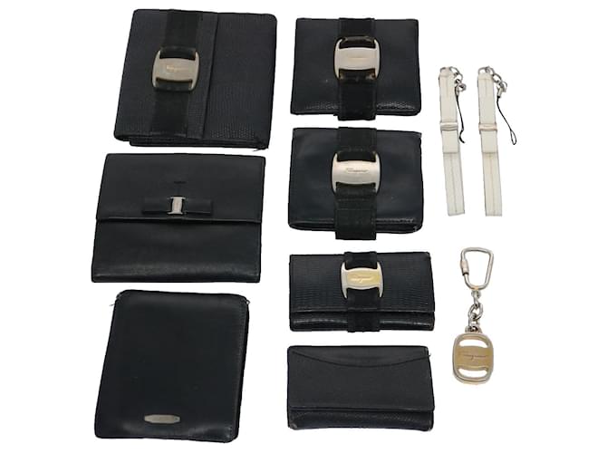 Salvatore Ferragamo Key Holder Wallet Leather 10Set Black White Auth ar10910  ref.1254791