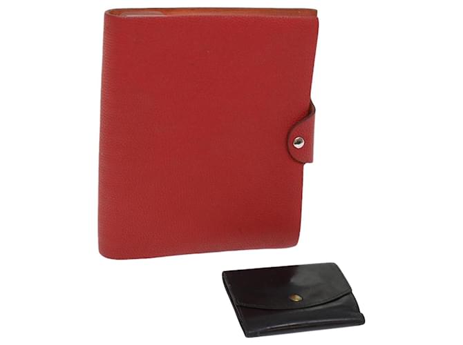 Hermès Capa de couro para notas de carteira HERMES 2Definir autenticação vermelha e preta10810 Preto Vermelho  ref.1254848