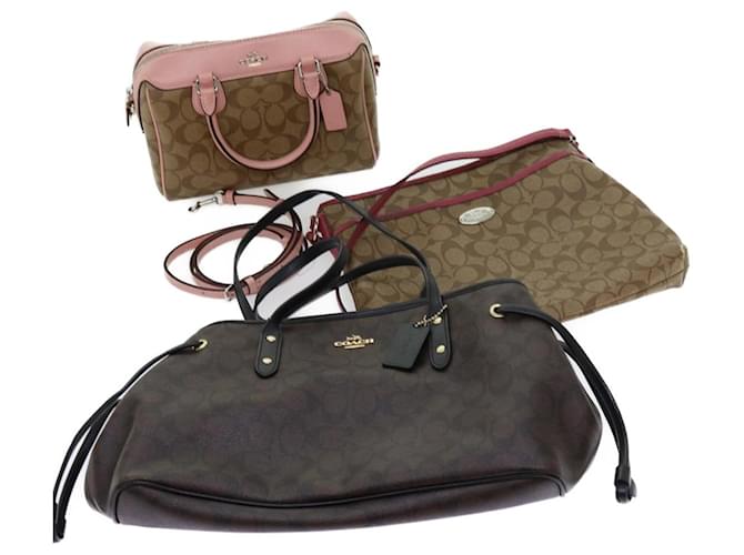 Coach Signature Shoulder Bag PVC Leather 3Set Beige Brown Auth am5572  ref.1254964