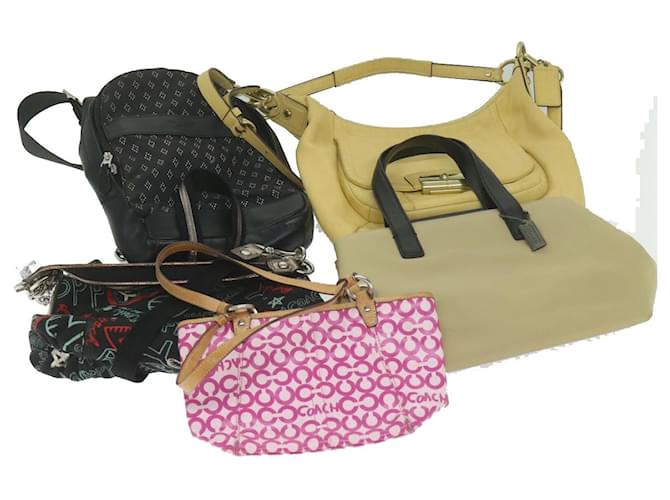 Coach Shoulder Bag Leather Canvas 5Set Pink Black beige Auth am5570  ref.1254965