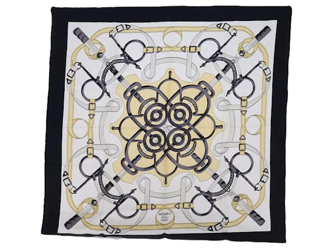 Hermès HERMES CARRE 90 Eperon d�fOr Scarf Silk Black White Auth am5304  ref.1254998