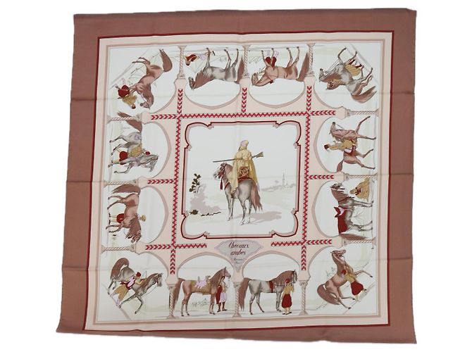 Hermès HERMES CARRE 90 CHEVAUX ARABES Sciarpa Seta Marrone Auth am5302