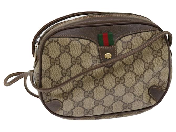 GUCCI GG Canvas Web Sherry Line Shoulder Bag PVC Beige Red Green Auth 63765  ref.1255003