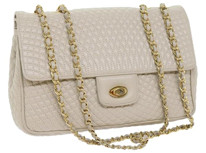BALLY Chain Quilted Shoulder Bag Leather Beige Auth am5593  ref.1255024