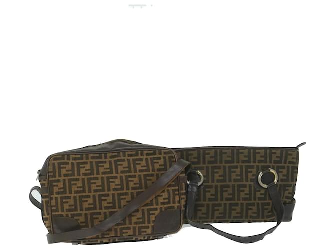 FENDI Zucca Canvas Shoulder Bag 2Set Brown Auth 62974 Cloth  ref.1255042