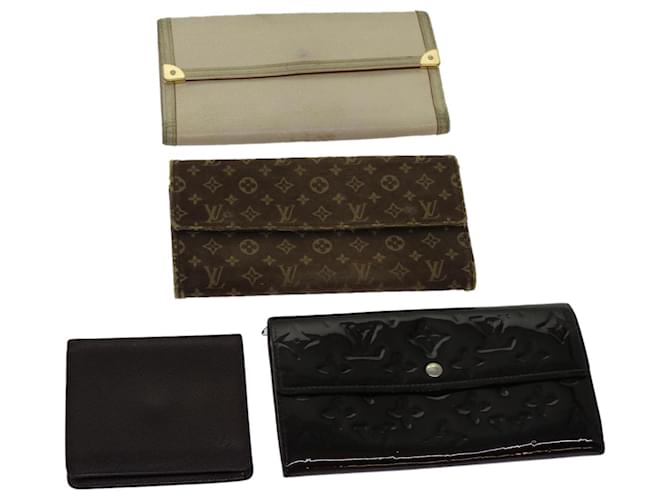LOUIS VUITTON Monogram Vernis Mini Rin Taiga Wallet 4Set Brown LV Auth bs10465 Beige Patent leather  ref.1255078
