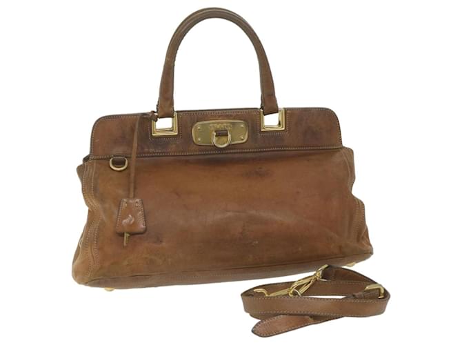 PRADA Hand Bag Leather 2way Brown Auth bs10941  ref.1255185