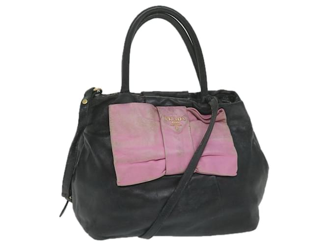 PRADA Hand Bag Leather 2way Black Pink Auth 63943  ref.1255253