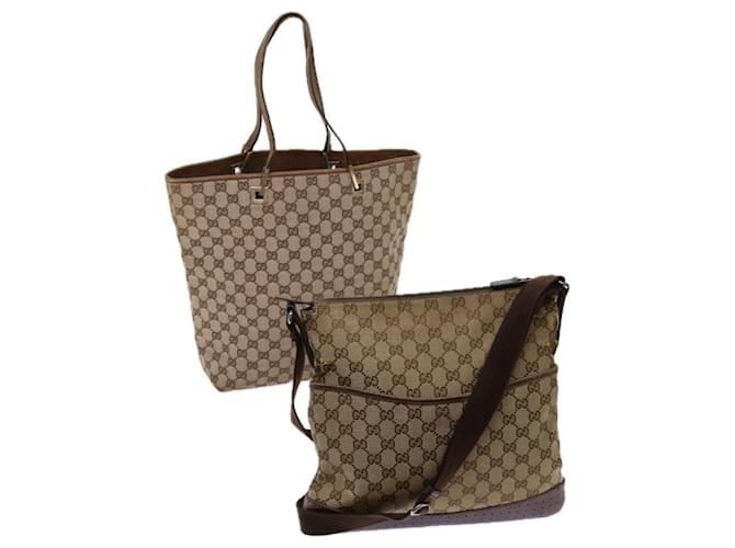 Gucci GG Canvas shoulder bag 2Set Beige Brown Auth am5358 Cloth  ref.1255281