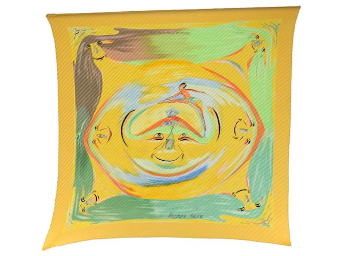 Hermès HERMES Carre Pleated Smiles in Third millenary Scarf Silk Yellow Auth am5305  ref.1255298