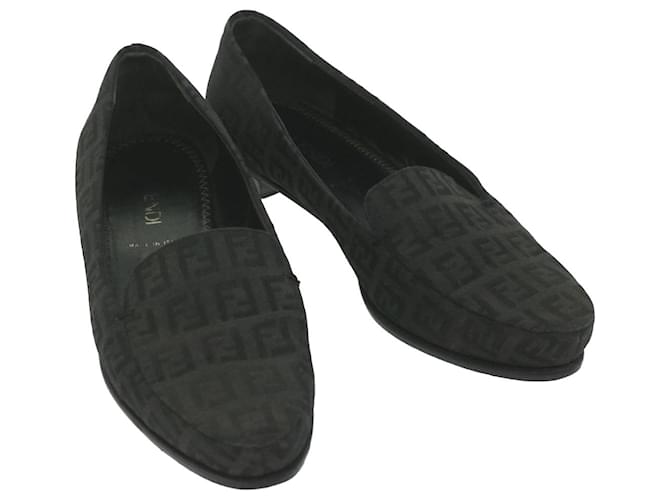 Sapatos mocassins de lona FENDI Zucchino Preto Auth ac2503  ref.1255299