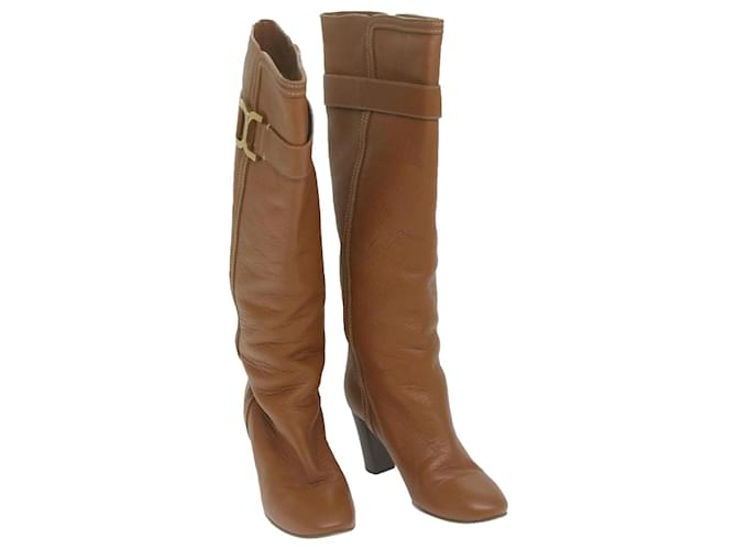 Chloé Chloe Knee High Boots Shoes Leather 37 1/2 Brown Auth hk1049  ref.1255358